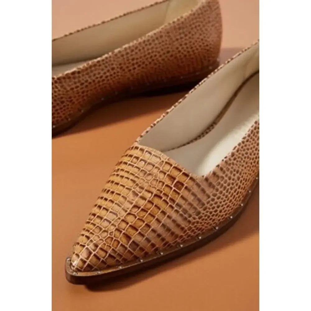NWOB Anthropologie Freda Salvador LISA 7 Croc Embossed Leather Pointed Flats Sz8